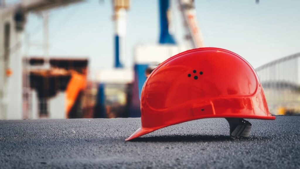 Zoomed photo of a Red Colored Construction Helmet
