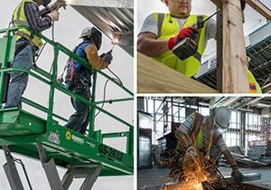 Collage of men working at construction sites
